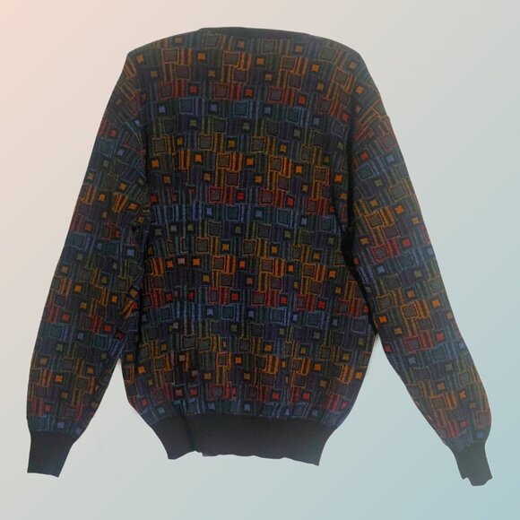 TRICOTS ST RAPHAEL Earthy Palette Geometric Motif 100% Merino Wool Sweater Sz L - Picture 5 of 5